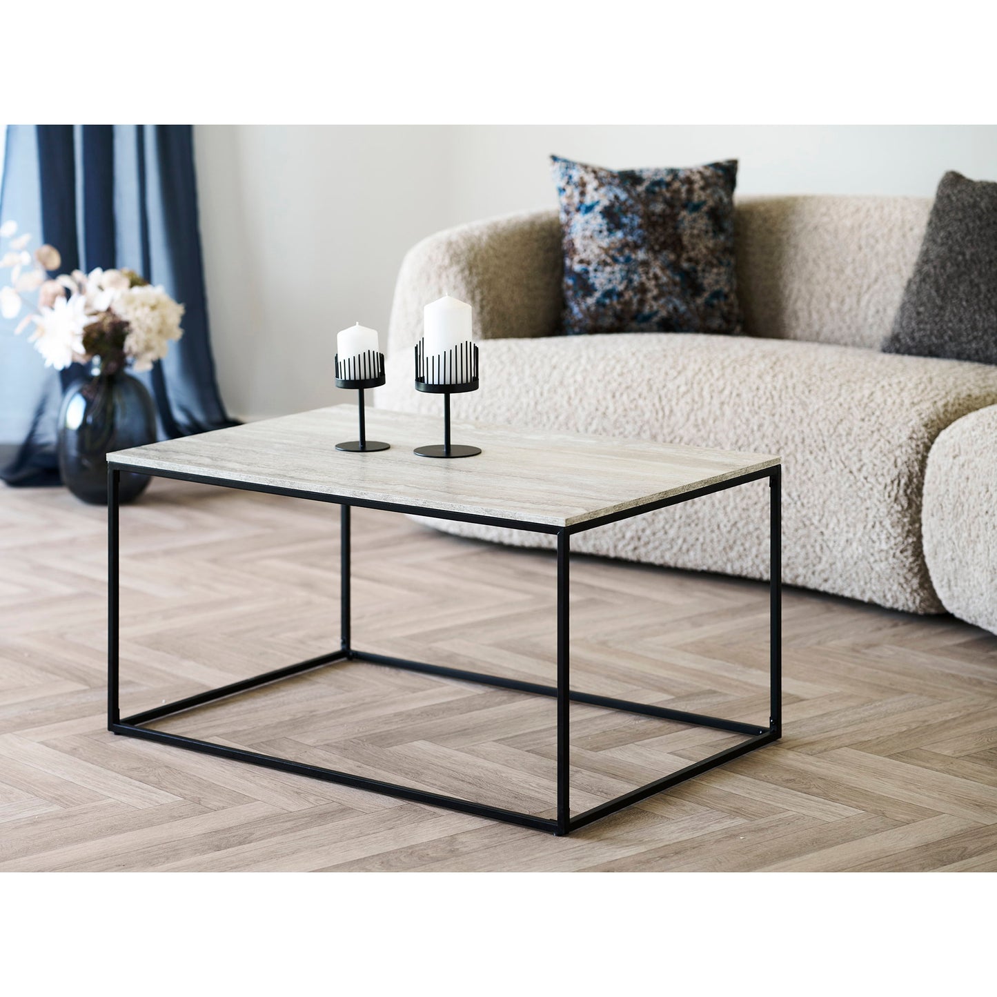 Mesa de Centro Vita com Tampo Aspecto Travertino — 90 × 60 × 45 cm
