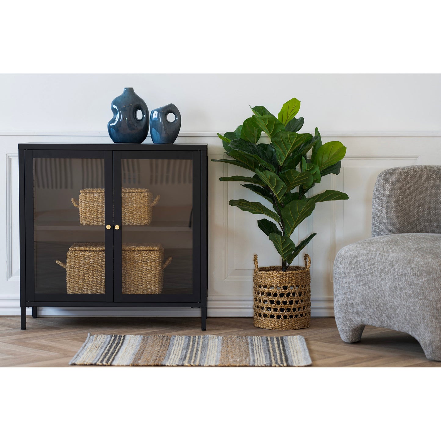 Dalby Black Steel Cabinet with 2 Glass Doors — 80 × 35 × 80 cm
