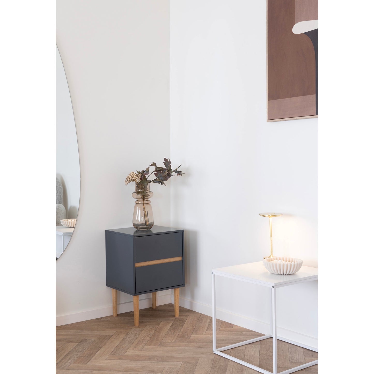 Mesa Lateral Bisley com 2 Gavetas, Cinzento-Escuro — 40 × 35 × 55 cm