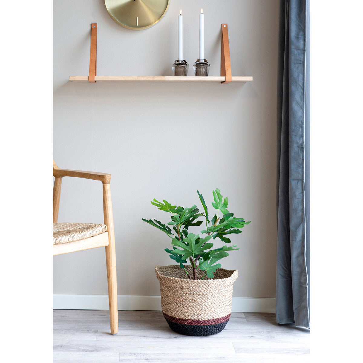 Wall Oven Shelf in Rubberwood with Leather Straps — 80 × 20 cm