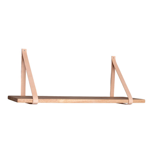 Estante de Pared Forno de Madera de Hevea con Tiras de Cuero — 120 × 20 cm