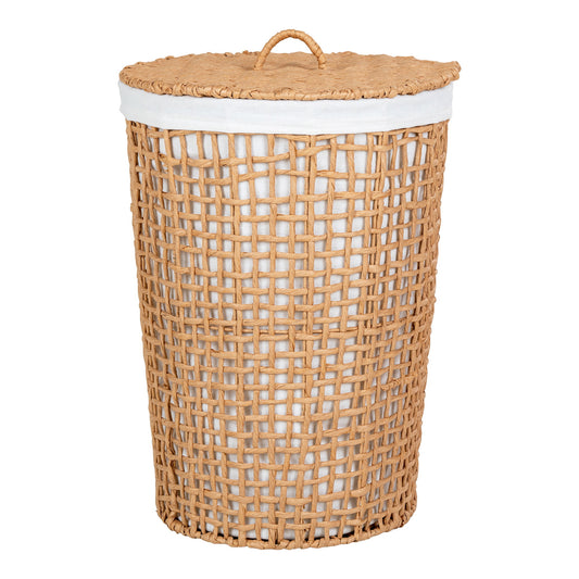 Cesto de Roupa Pomal em Papel Entrançado, Natural — Ø 42 × 56 cm