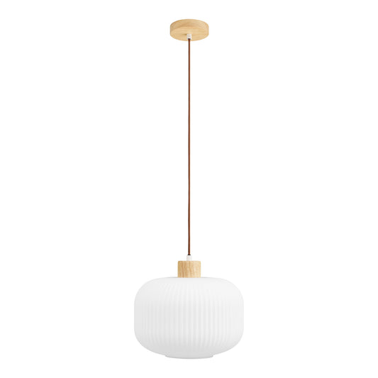 Candeeiro Pendente Argalo em Vidro e Madeira, Branco Ø 30 cm