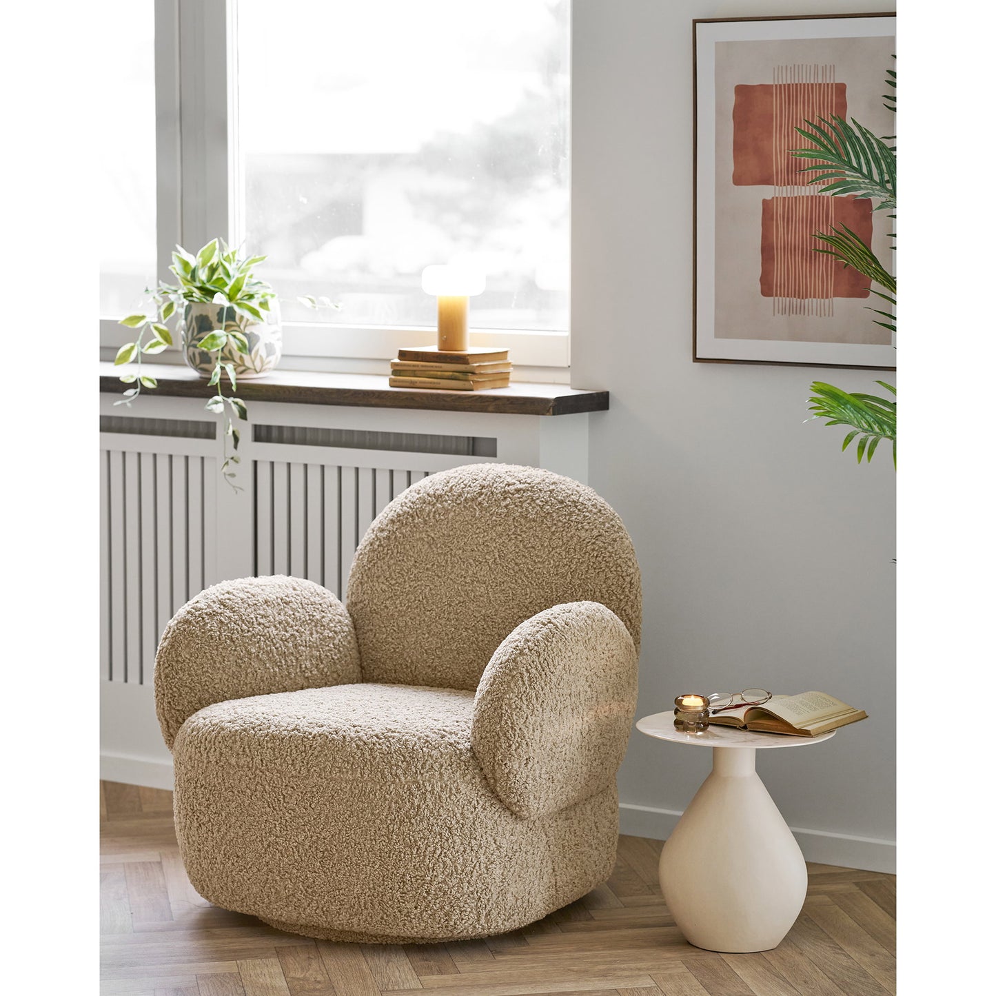 Candeeiro de Mesa Stafford Recarregável, Bambu Natural e Branco