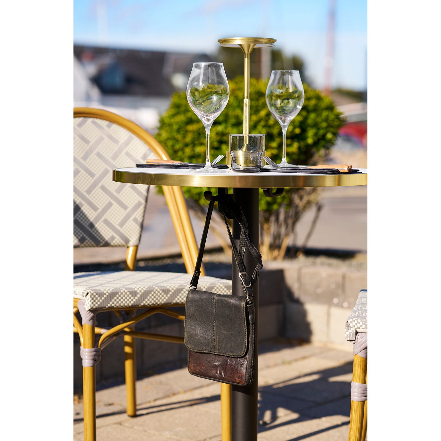 Bistro Table with White and Gold Marble Effect Top — Ø 60 × 73 cm