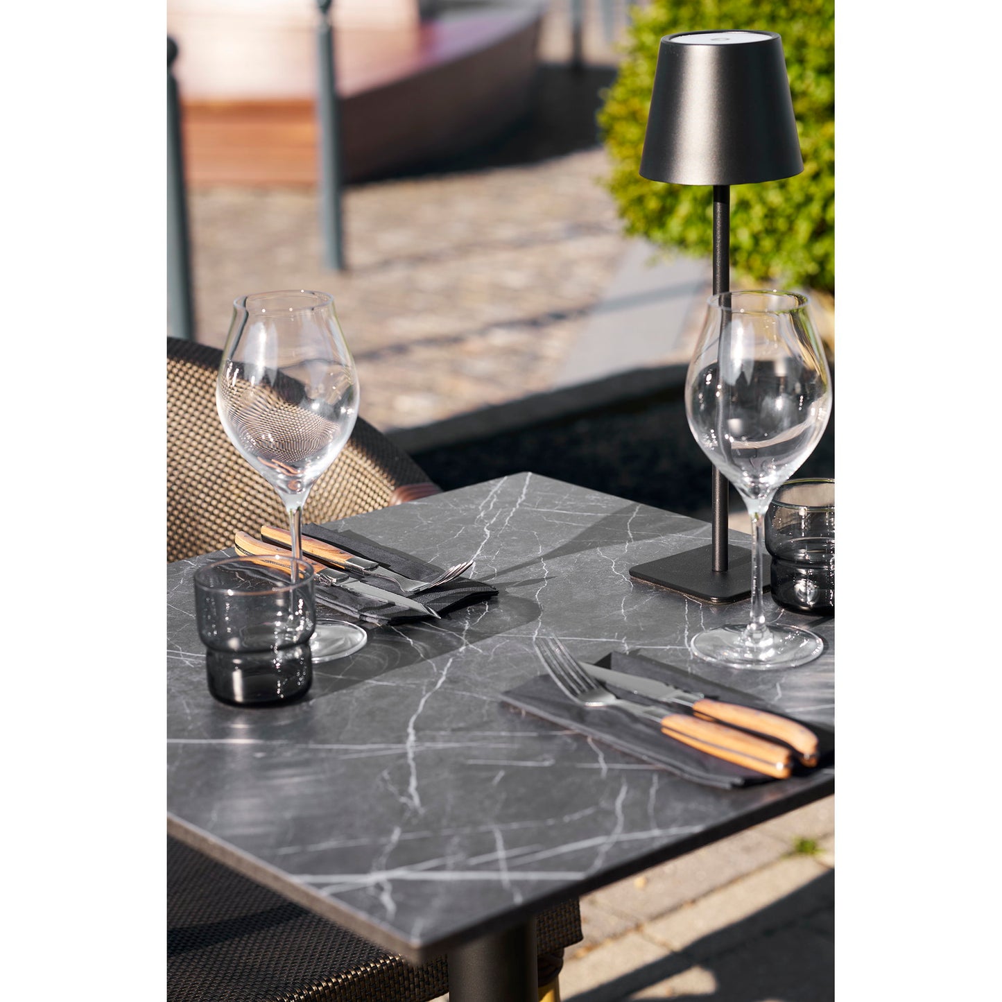 Bistro Table with Dark Grey Marble Effect Top — 60 × 60 × 73 cm