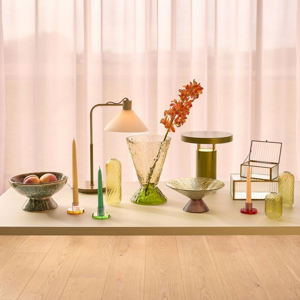 Candeeiro Spot caqui e branco com peças decorativas de vidro