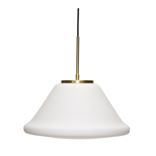 Candeeiro Suspenso Muse Triangular em Vidro Opalino e Latão, Branco — Ø 40 × 38 cm