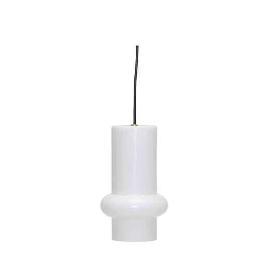 Candeeiro Suspenso Pilule Down, Branco Brilhante em Vidro Opalino Soprado à Boca — Ø 15 × 25 cm
