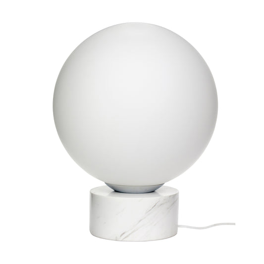 Frosted Glass and White Marble Spherical Table Lamp — Ø 40 × 50 cm