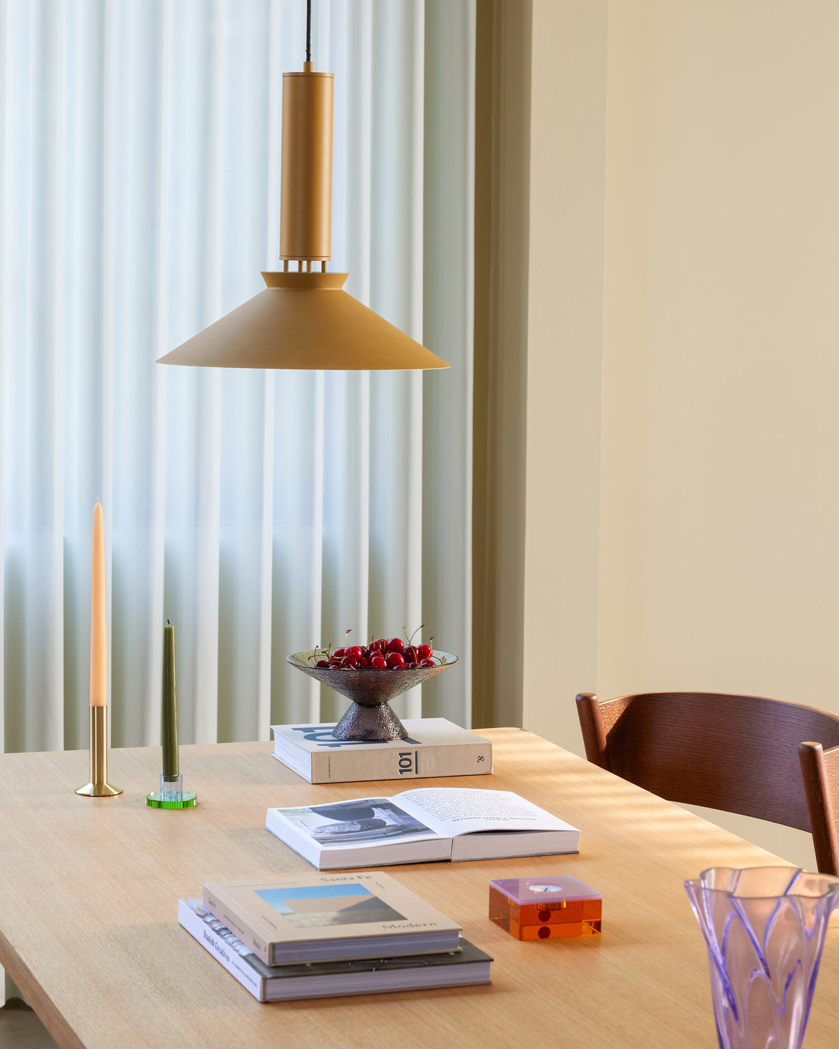 Coney Suspended Lamp in Aluminium and Iron, Mustard — Ø 40 × 42 cm