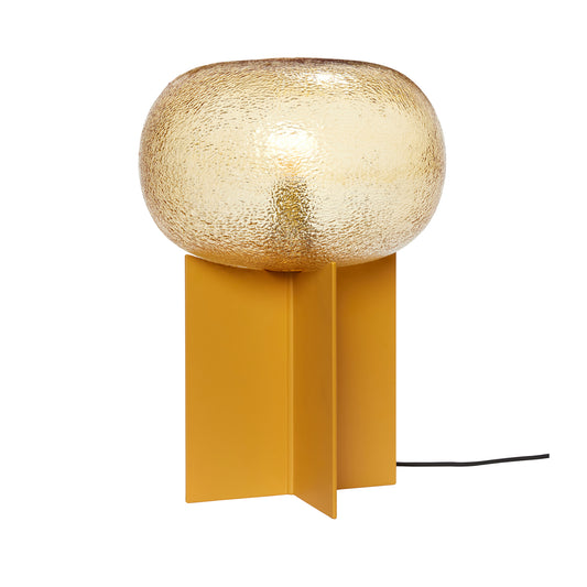 Podium Table Lamp in Textured Glass and Iron, Amber — Ø 25 × 36 cm