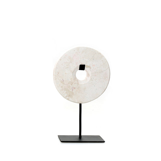 Disco Decorativo em Mármore Branco com Base Preta — P
