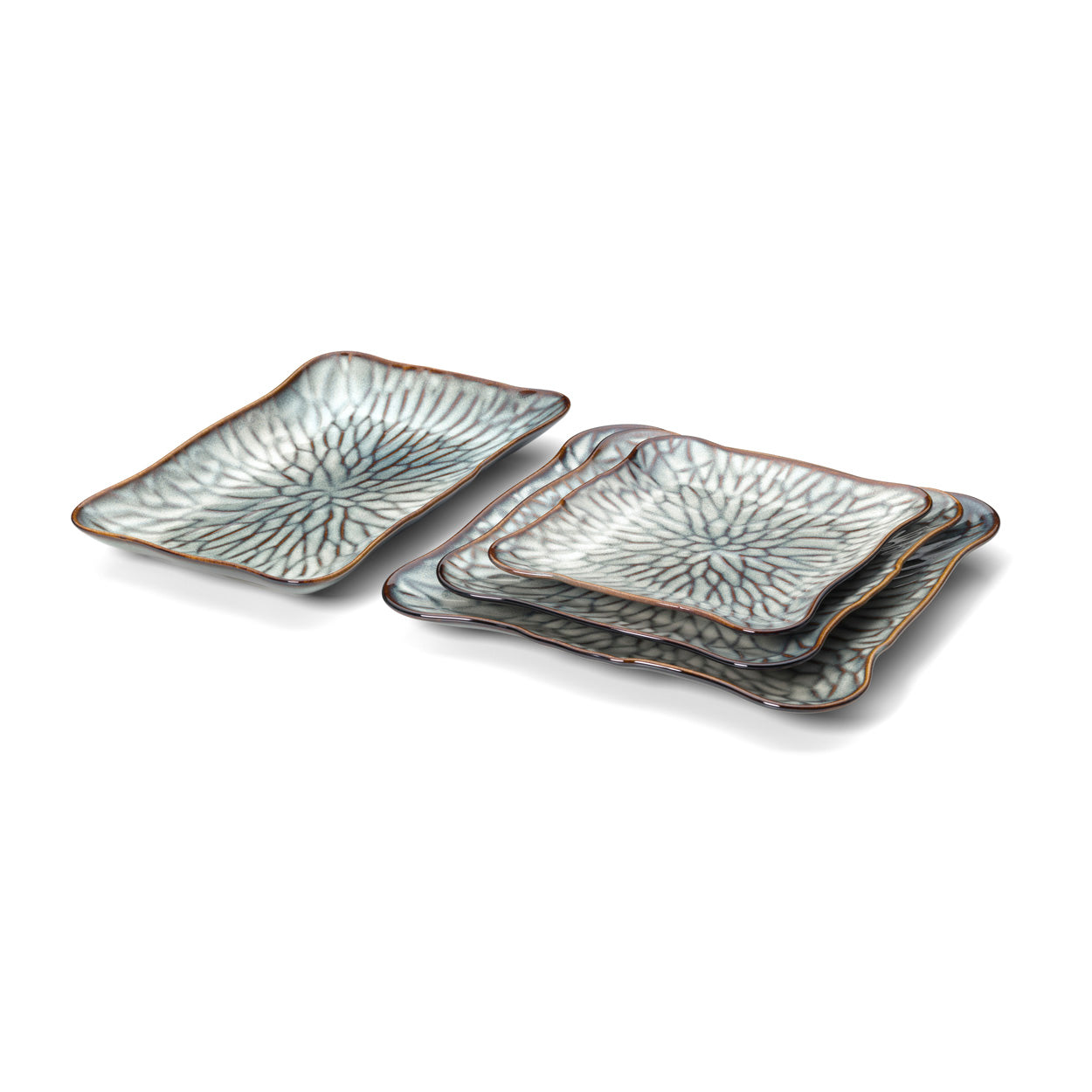 Lotus Ice Rectangular Dish in Greyish-Brown Ceramic — 30.5 × 19.5 cm