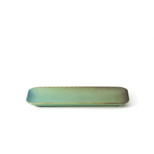 Prato Rectangular Lagoon em Cerâmica Verde-Azulada — 36 × 14 cm