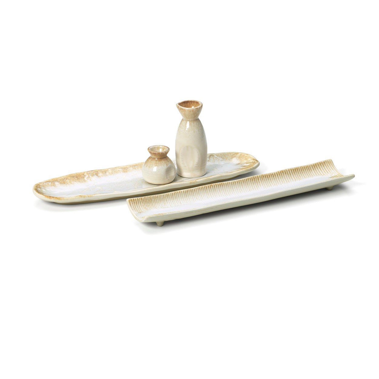 Travessa Oval Da Rocha em Cerâmica Branco-Mel — 41 × 11,5 cm