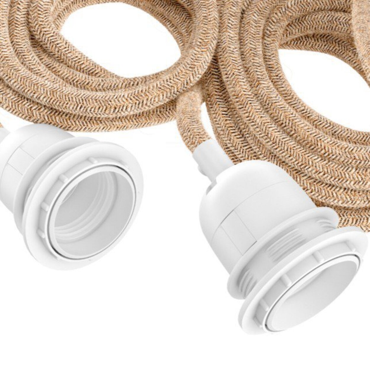 Conjunto de Cabo para Candeeiro Pendente — Natural e Branco, 3 Casquilhos