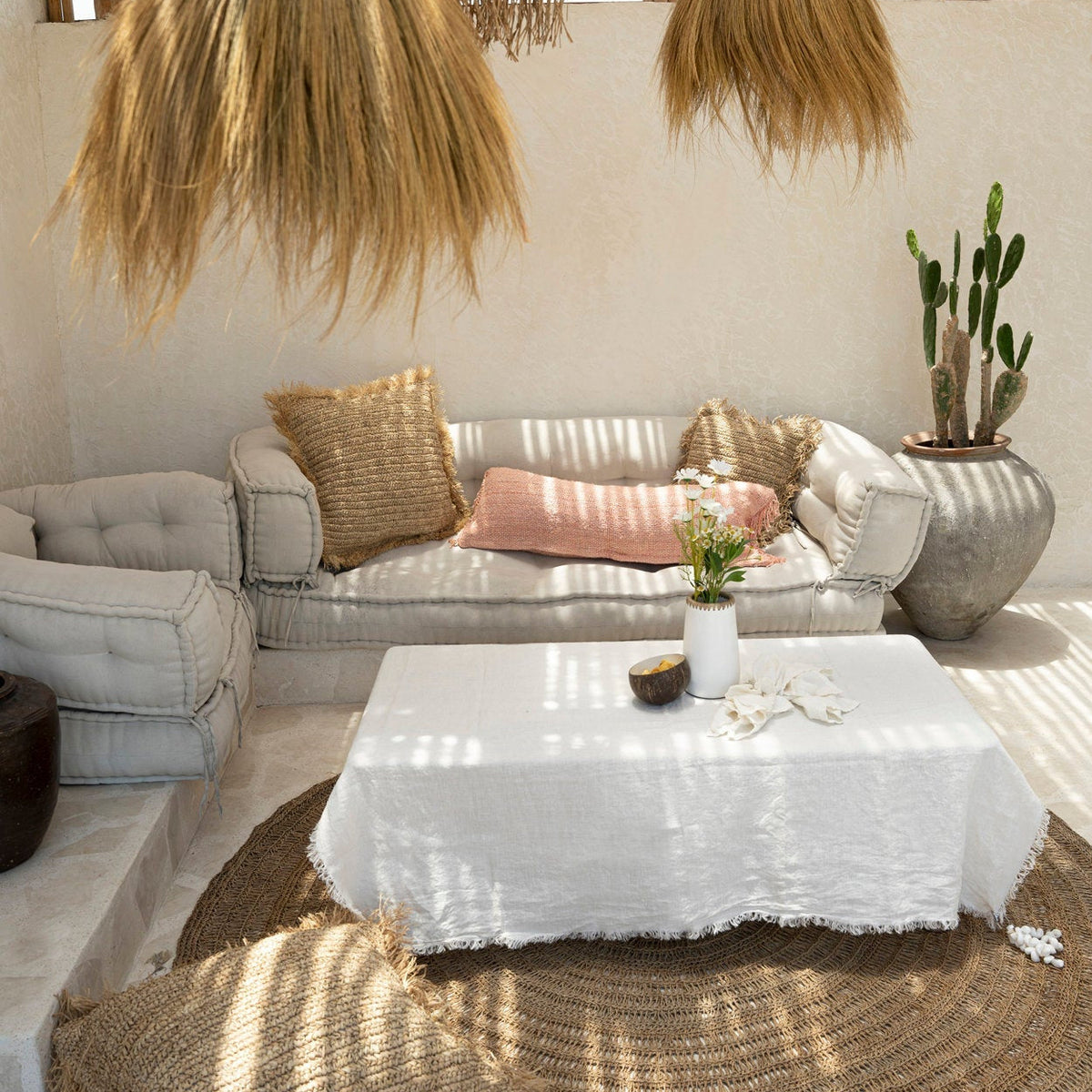 Linen Tablecloth — White — 150×200