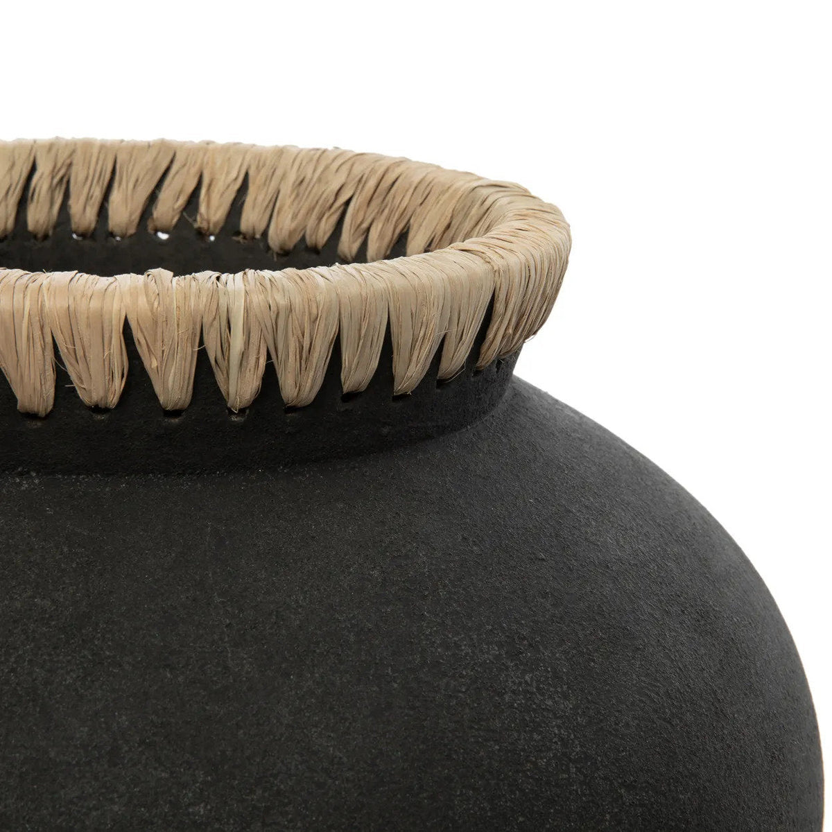 Styly Tall Terracotta Pot — Black and Raffia — L