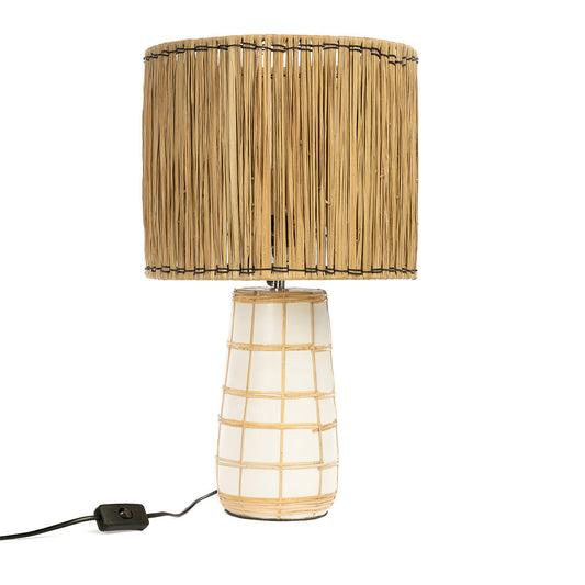 Candeeiro de Mesa Molokai em Terracota e Rattan, Branco Natural