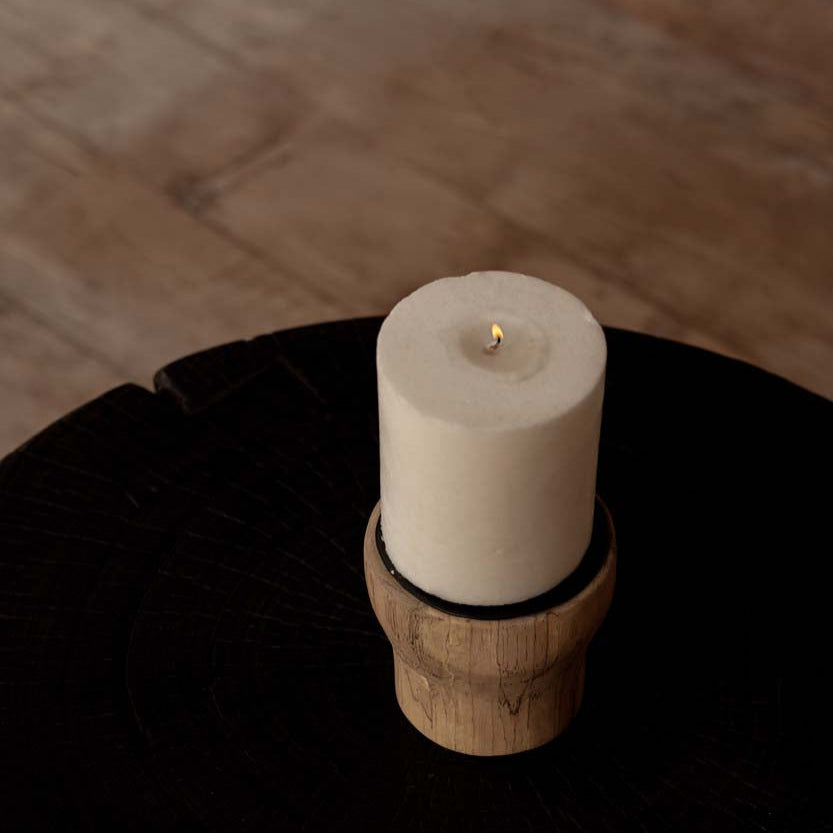 Teak Candle Pin with Raffia