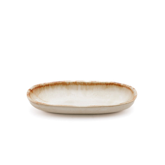 Prato Oval Pequeno Cascais em Grés com Aro Caramelo — 16 × 7 cm