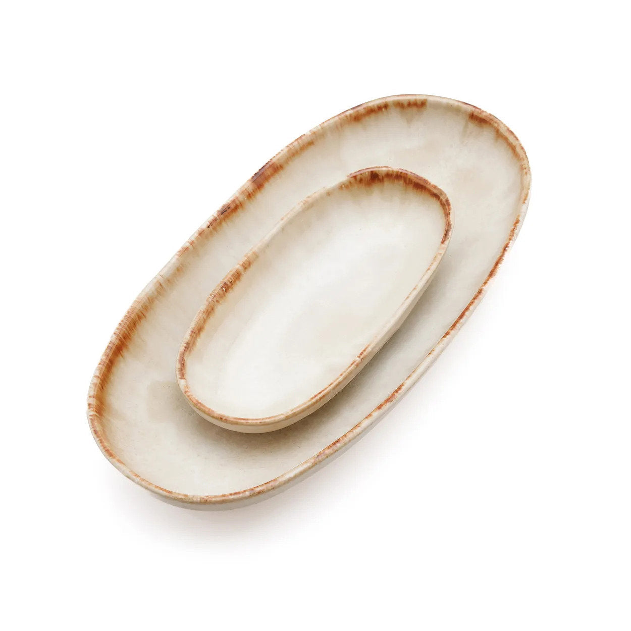 Cascais Small Oval Stoneware Dish with Caramel Rim — 16 × 7 cm