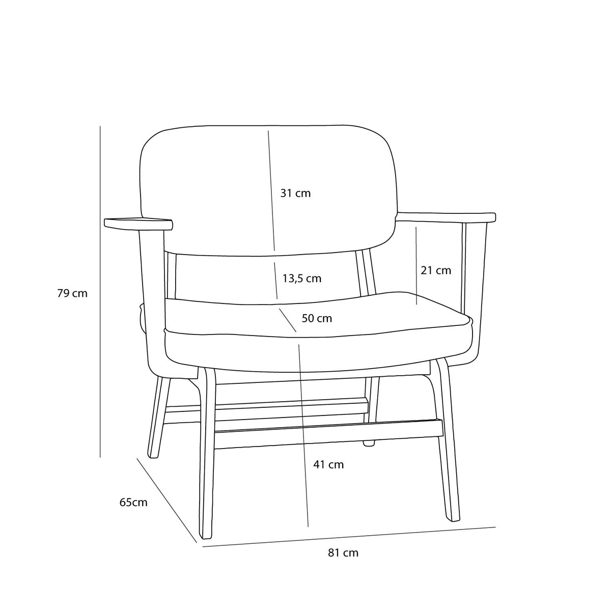 Poltrona Haze em Carvalho, Tecido Cinzento-Claro — 81 × 65 × 79 cm