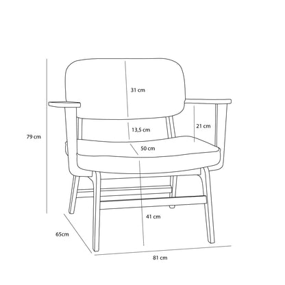 Poltrona Haze em Carvalho, Tecido Castanho-Escuro — 81 × 65 × 79 cm