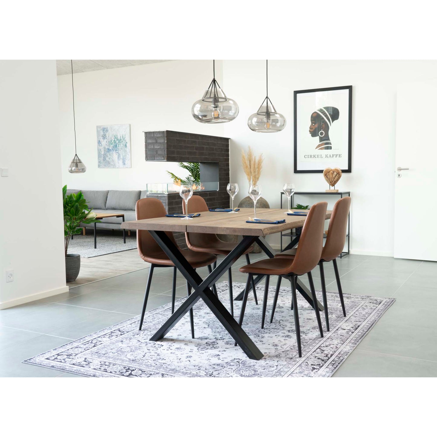 Cadeira de Jantar Stockholm em Couro Sintético Castanho Vintage