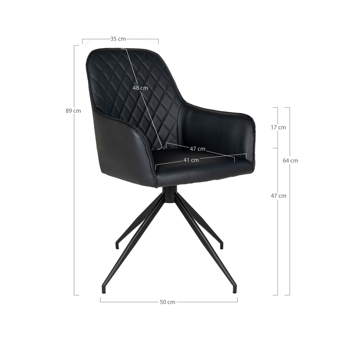 Silla de Comedor Giratoria Harbo en Piel Sintética Negra, Patas Negras