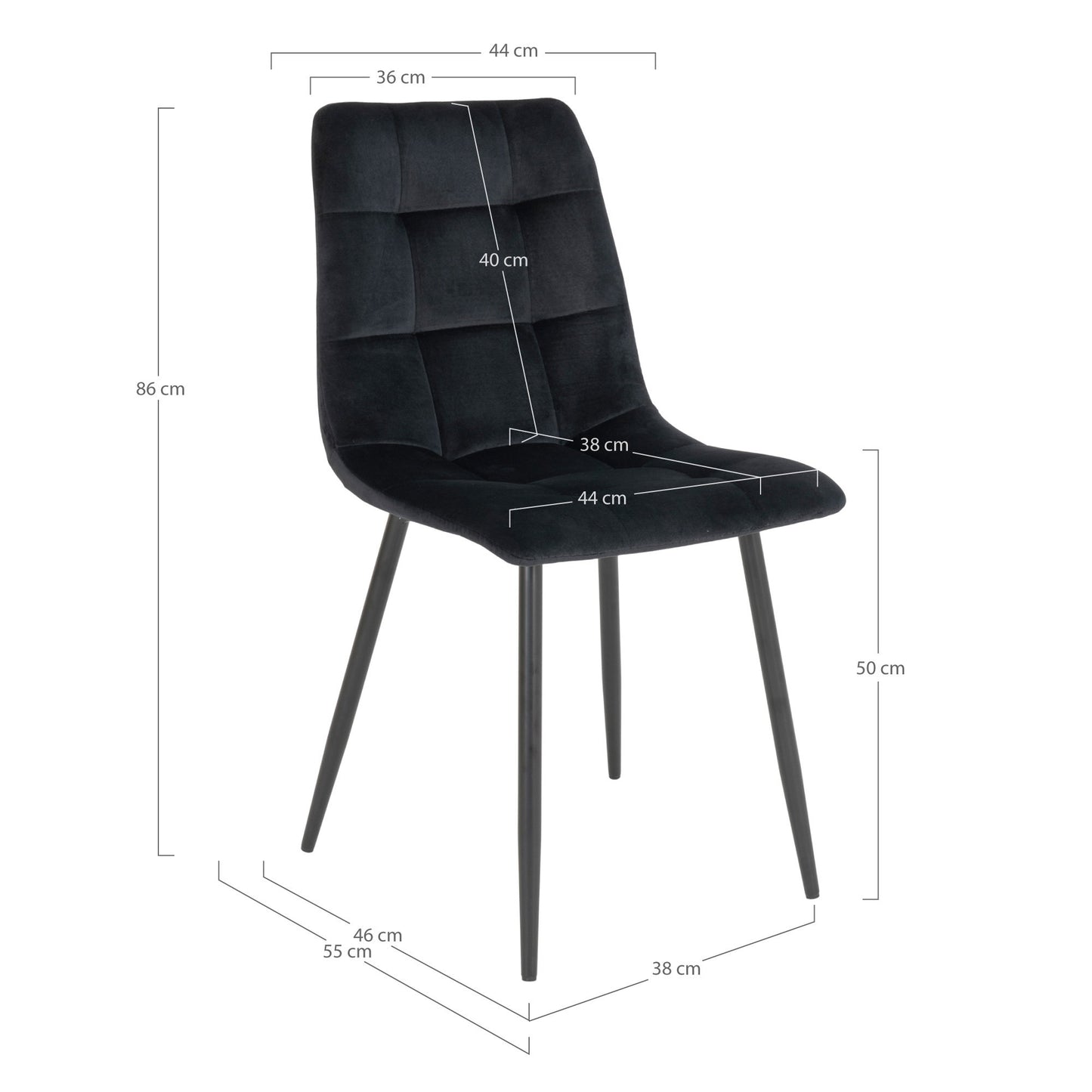 Middelfart Dining Chair in Black Velvet with Black Legs