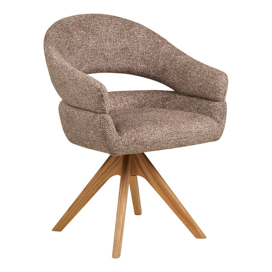 Dover Swivel Dining Chair, Brown Fabric, Natural Oak Legs