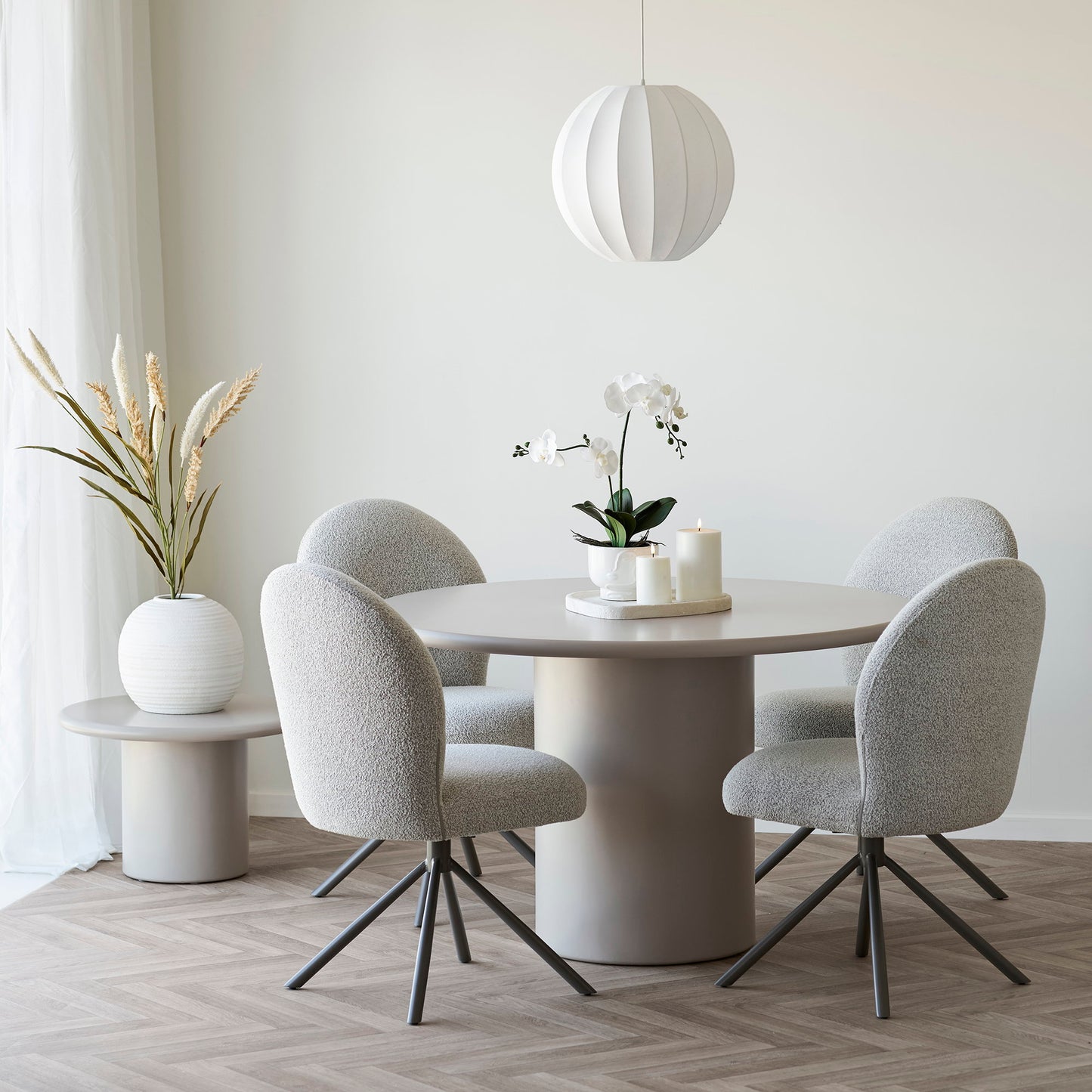 Lana Swivel Dining Chair in Sand Bouclé