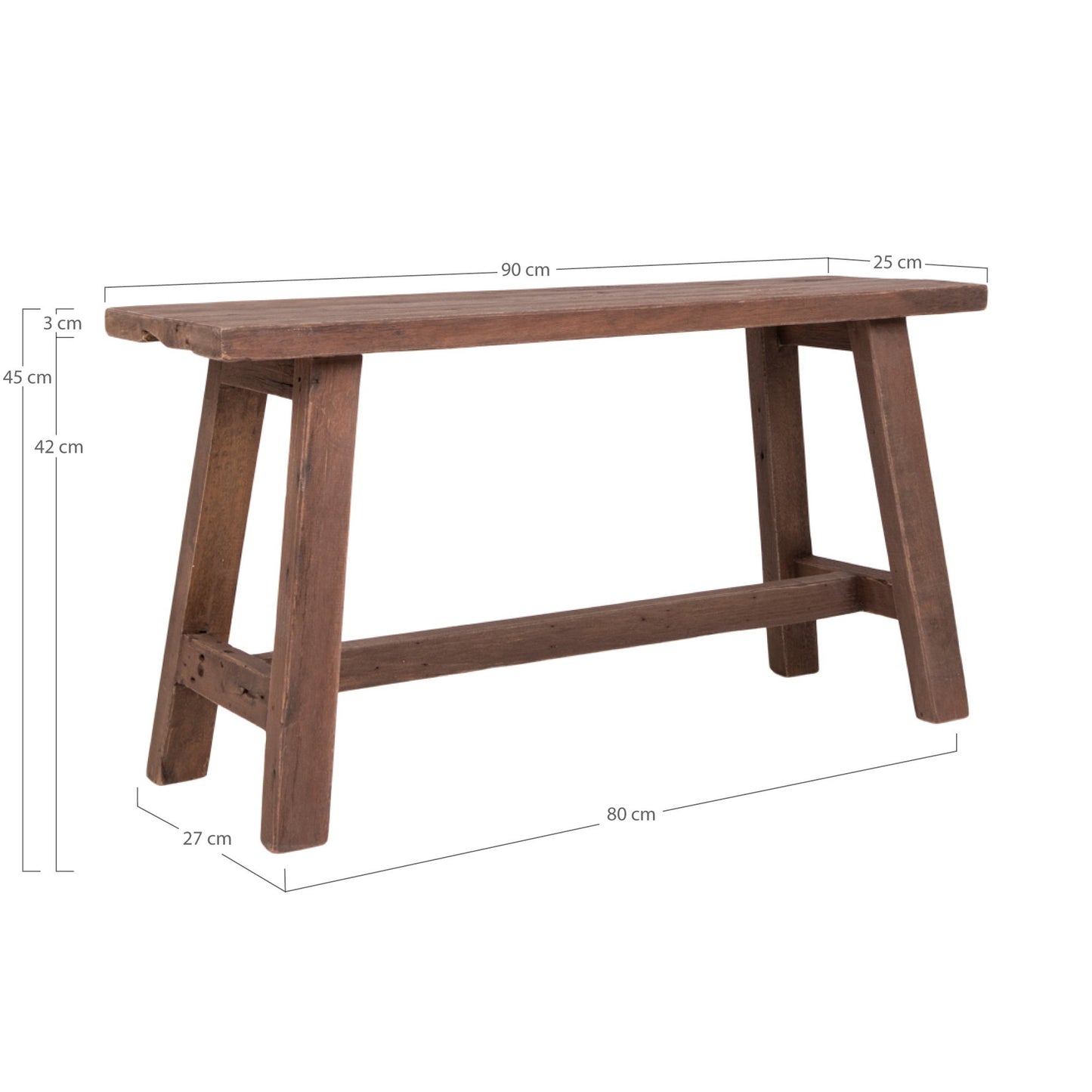 Banco Barcelona em Teca Maciça — 90 × 25 × 45 cm