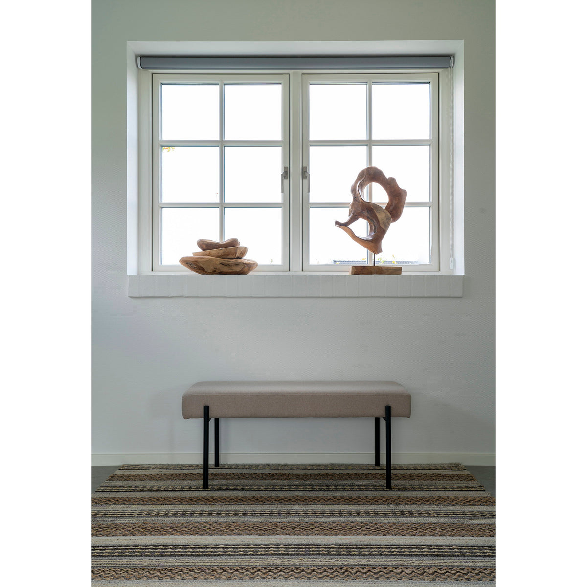 Banco Swindon en Tejido Color Piedra — 100 × 36 × 42,5 cm