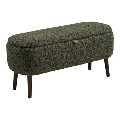 Banco-Baú Harlow em Teddy Verde — 95 × 37 × 45 cm