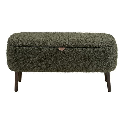 Banco-Baú Harlow em Teddy Verde — 95 × 37 × 45 cm