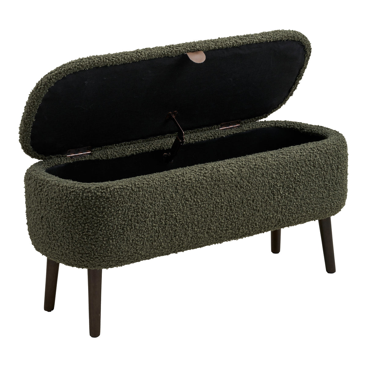 Banco-Baú Harlow em Teddy Verde — 95 × 37 × 45 cm