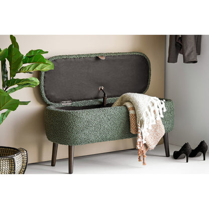 Banco-Baú Harlow em Teddy Verde — 95 × 37 × 45 cm