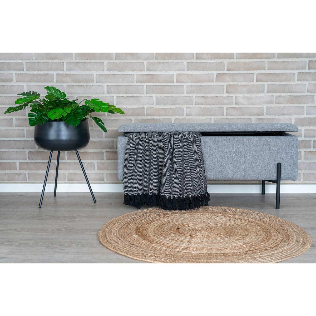 Banco Baúl Watford en Tela Gris Claro — 95 × 36,5 × 43 cm
