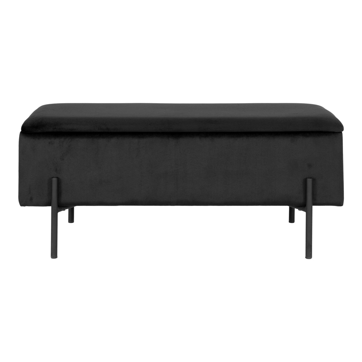 Banco-Baú Watford em Veludo Preto — 95 × 36,5 × 43 cm