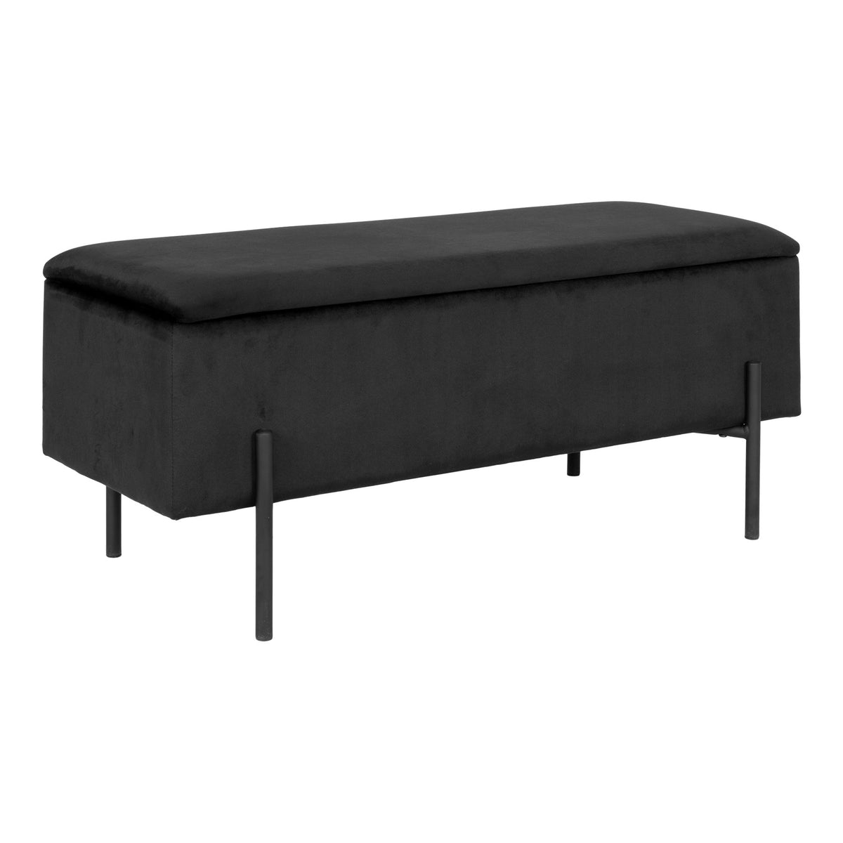 Banco-Baú Watford em Veludo Preto — 95 × 36,5 × 43 cm