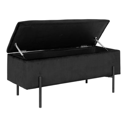 Banco-Baú Watford em Veludo Preto — 95 × 36,5 × 43 cm