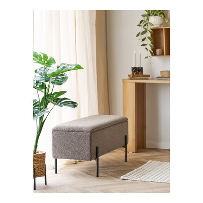 Banco-Baú Watford em Bouclé Castanho — 95 × 36,5 × 43 cm