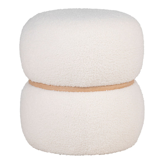 Pouf Milford en Teddy, Blanc — Ø 38 × 41 cm