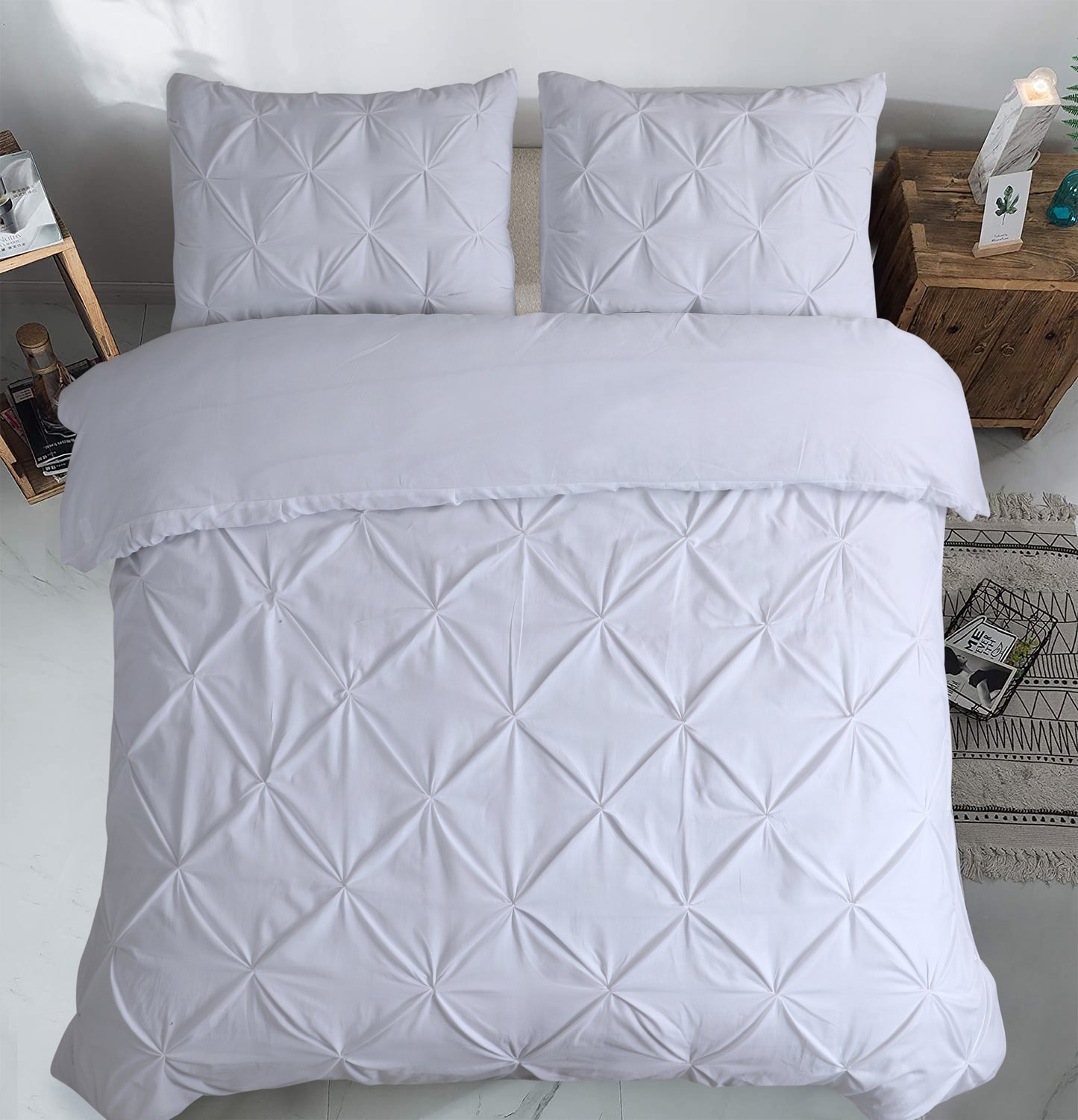 Capa de Edredão Salvador em Algodão Branco com Pintuck, 240 × 220 cm