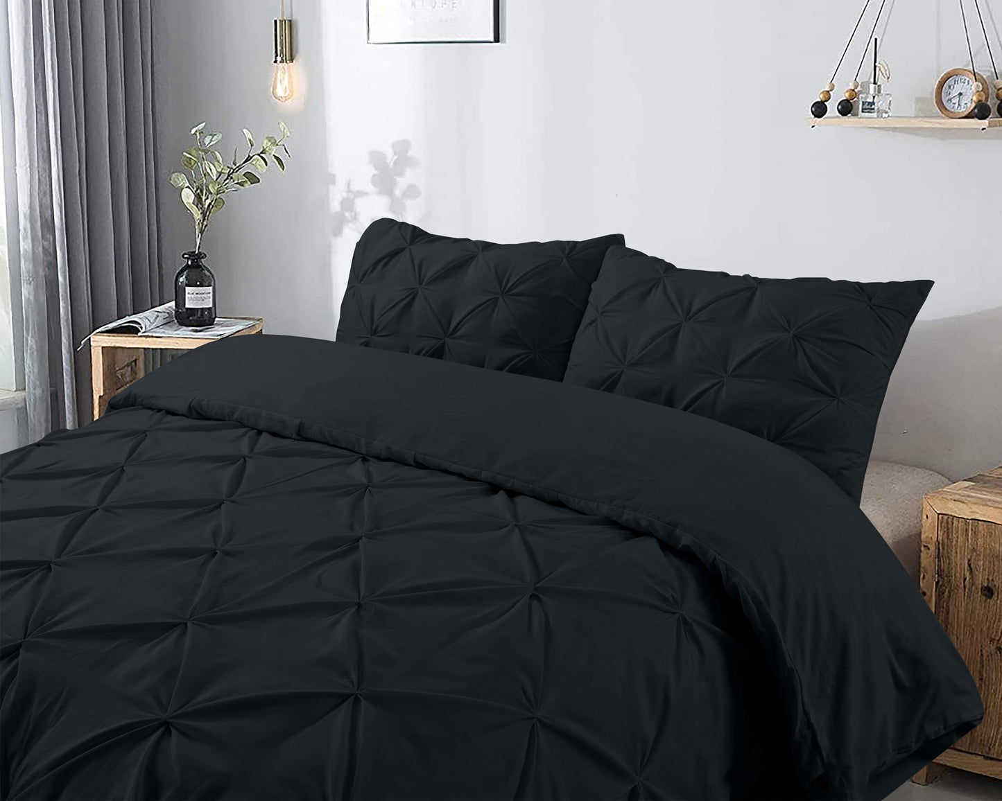 Capa de Edredão Salvador em Algodão Preto com Pintuck, 200 × 220 cm