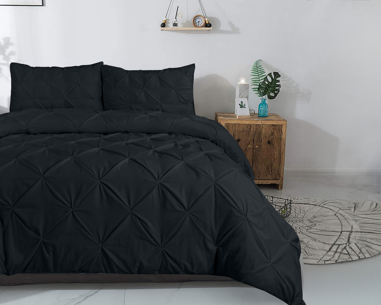 Capa de Edredão Salvador em Algodão Preto com Pintuck, 200 × 220 cm