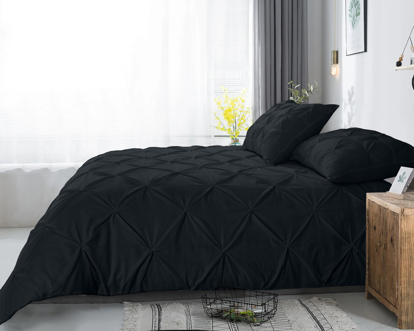 Capa de Edredão Salvador em Algodão Preto com Pintuck, 240 × 220 cm